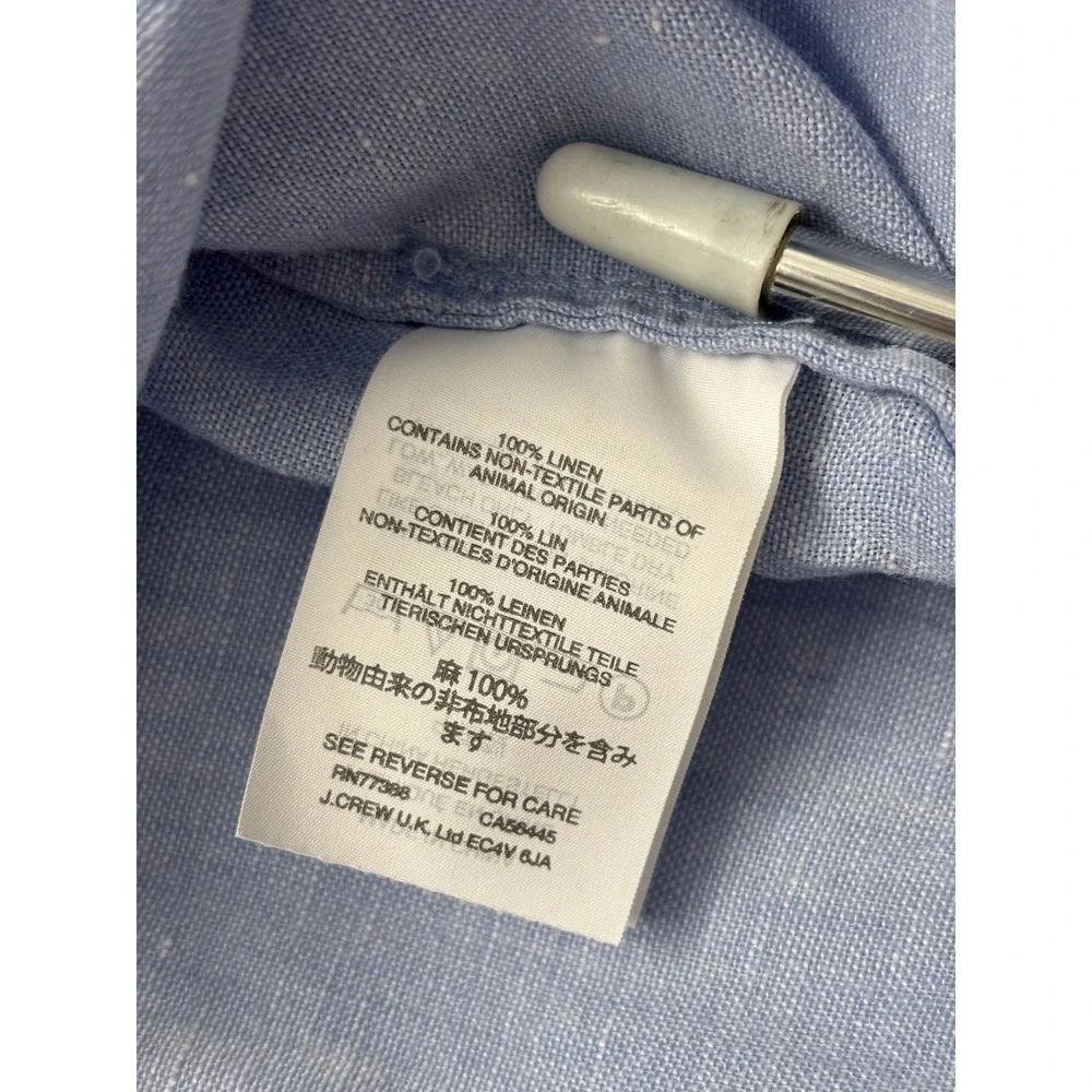 J CREW Linen Shirt Baird McNutt Pure Irish Popover Coastal Beach - Size 00 Blue